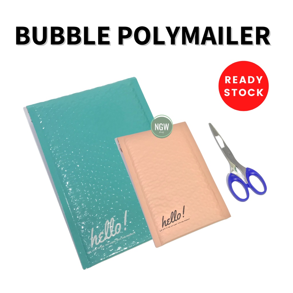 Bubble polymailer packaging amplop pink nude 12 x 18 cm+ lem doff ecer