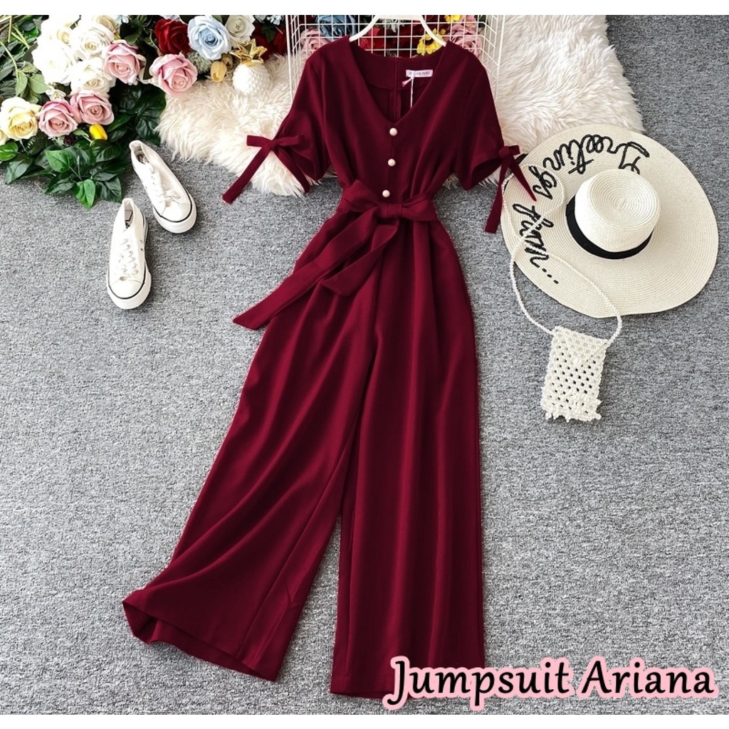 WSE390 - Jumpsuit Ariana Bahan Super Lembut Tidak Berbulu Ada Sleting Di Belakang Bisa COD