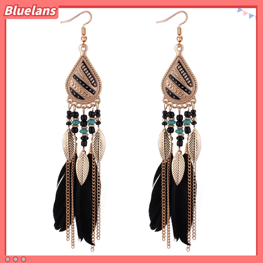 Bluelans Anting Kait Gantung Wanita Desain Bulu Gaya Vintageelegan Untuk Hadiah