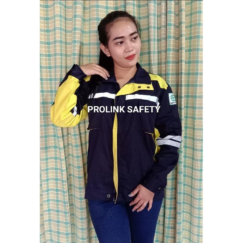 SERAGAM SAFETY SEMI JAKET KUNING KOMBINASI DONGKER RESLETING FREE LOGO K3 BENDERA LARIS KAIN DRILL