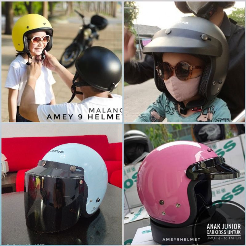 Helm Bogo Anak JM Carkidss Retro Junior Full Leher Kaca Datar Kaca Cembung Original Sni