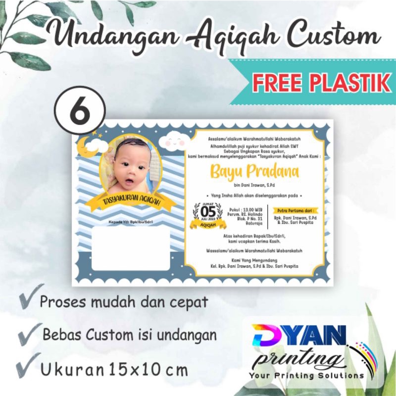 UNDANGAN AQIQAH BAYI CUSTOM FREE PLASTIK UNDANGAN