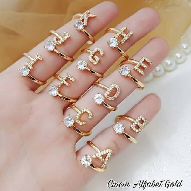 CINCIN HURUF ALPABET MATA ZYRCON ANTI KARAT LAPIS EMAS 24K