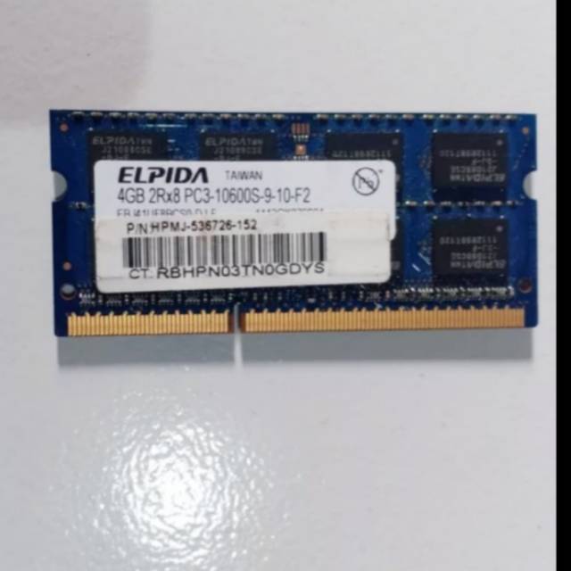 Ram sodimm laptop merk elpida 4gb ddr3 pc-10600 1333mhz pc10600 pc3-10600 2rx8 pc3-10600s-9-10-f2