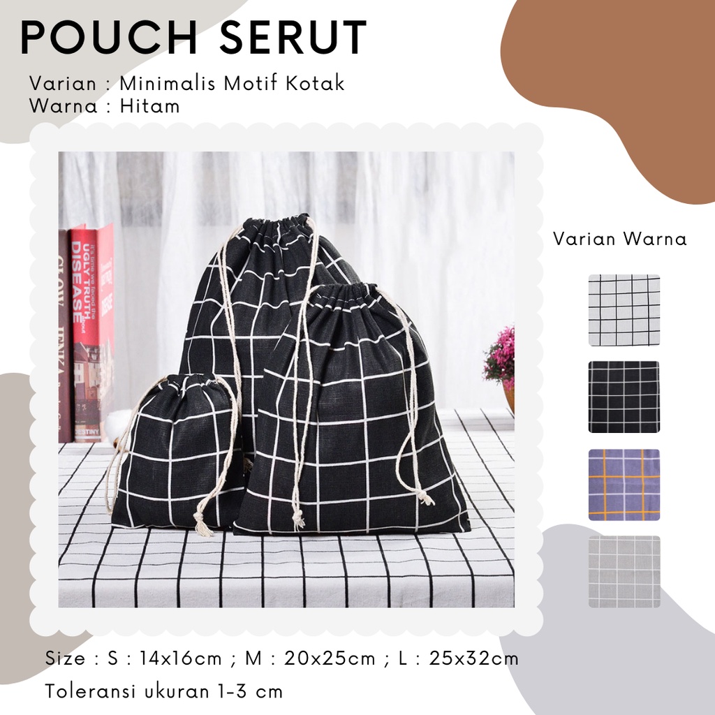 Pouch Serut Motif Kotak / Serbaguna / Souvenir / Hampers / Wrap