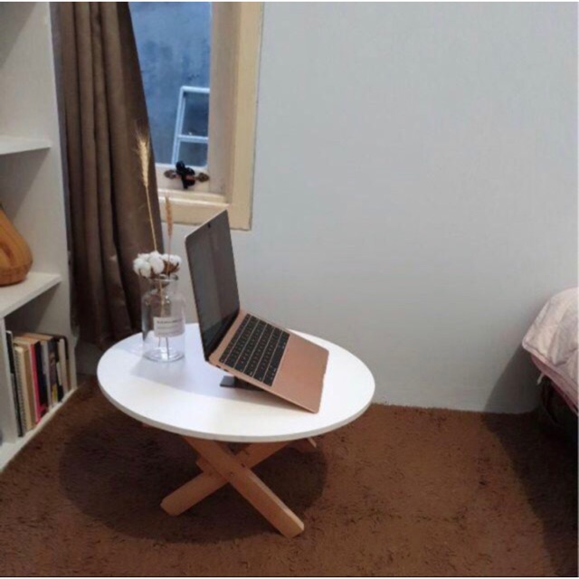 Meja Lipat Bulat Kerja Table Laptop Putih Lesehan
