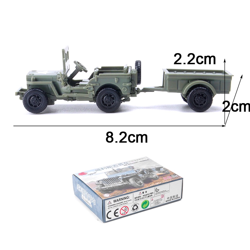 Wwii Willis Jeep Model Off road 4D 1 / 72 Serbaguna Dengan Trailer Sand Table