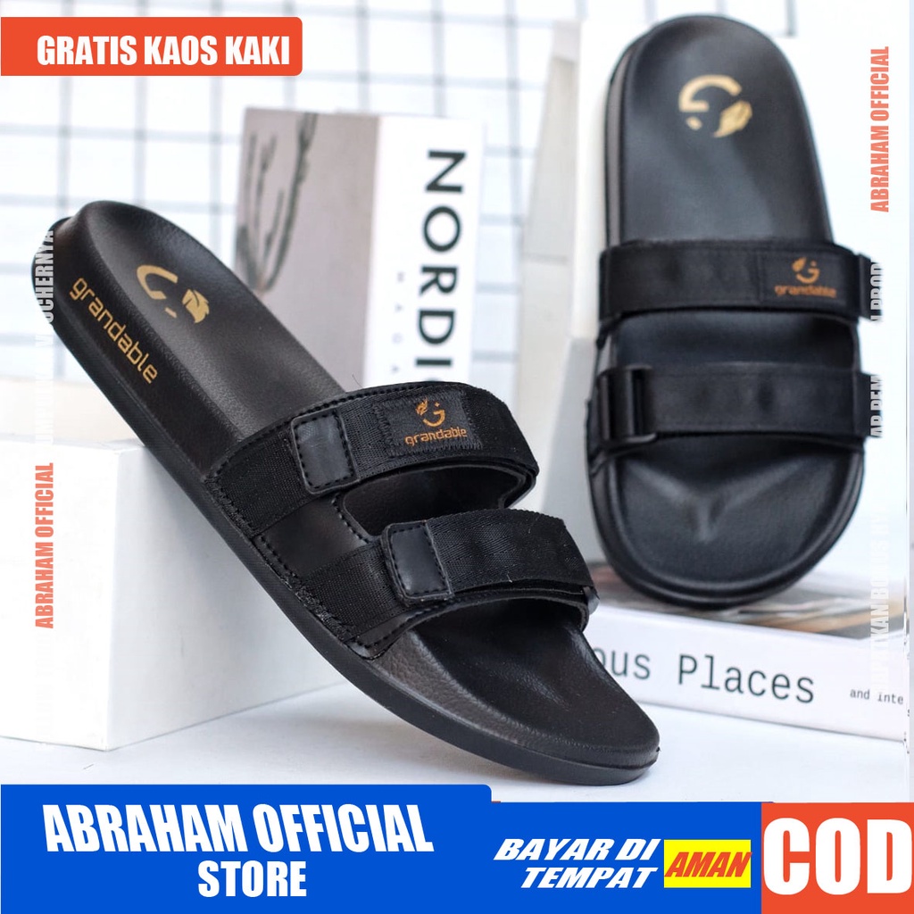 ABRHM x CHUTA Sandal Slide Pria Kekinian Sandal Slop Pria Kulit Pu Sendal Selop Cowok / Cowo Ori Gaya Keren Murah Terlaris