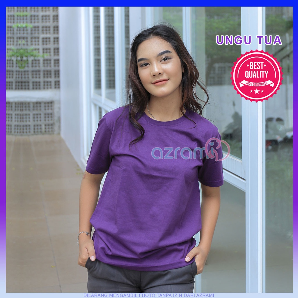 AZRAMI - Kaos Polos Wanita Lengan Pendek Premium Warna Ungu Tua