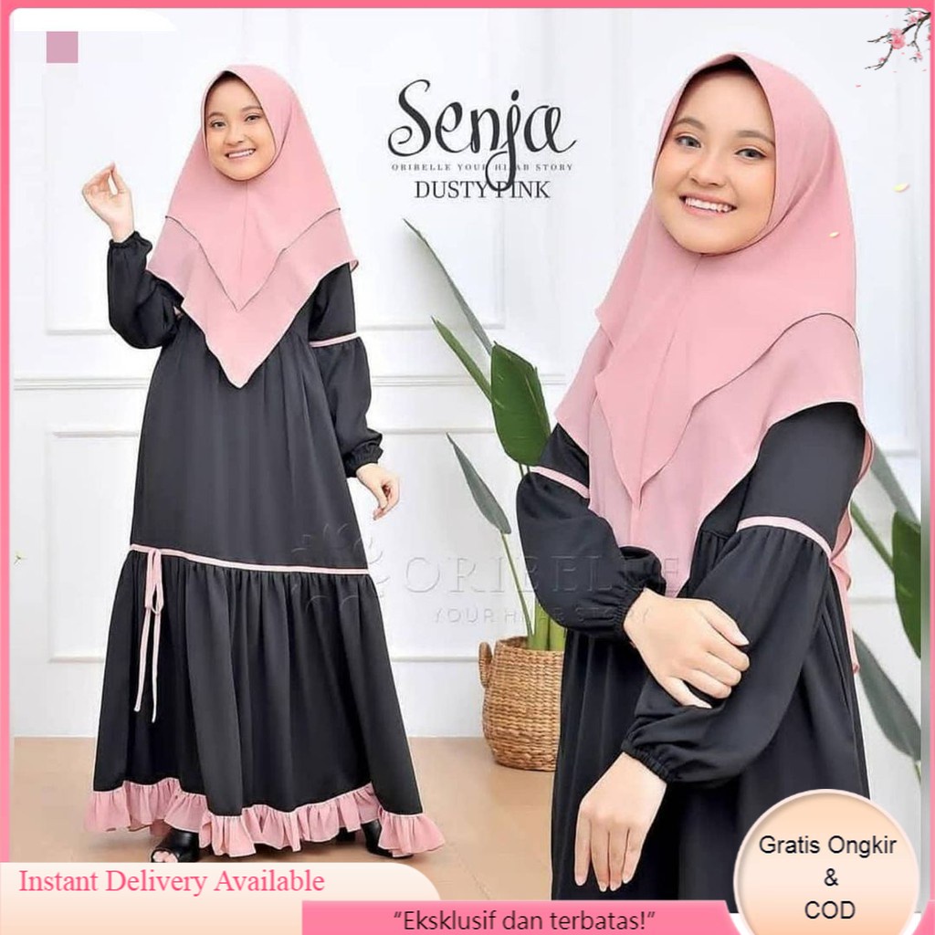 Gamis Muslim Setelan Senja Kids Syar'i Syarii Anak Perempuan Baju Dres Syari Umur 11-13 Tahun Murah