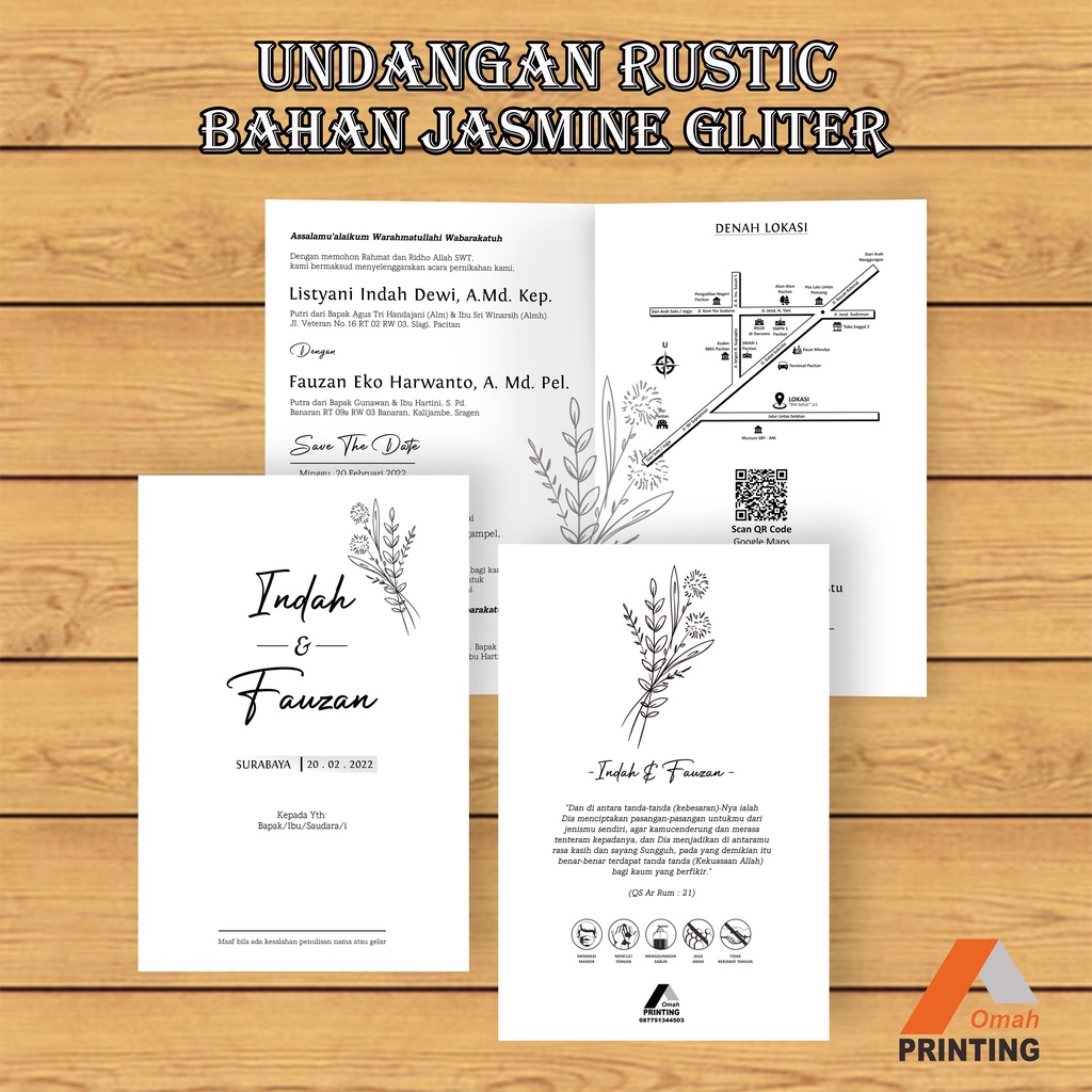 Undangan Jasmine Tebal UNDANGAN PERNIKAHAN RUSTIK BW, BAHAN JASMINE GLITTER SUPER MEWAH undangan sim