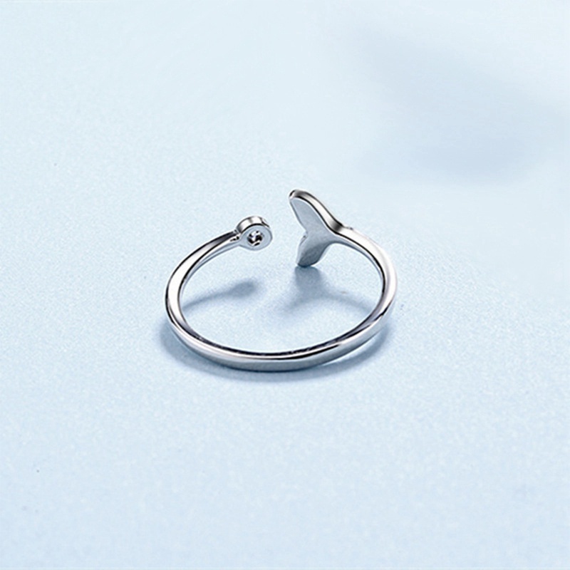 Fancyqube Cincin Bentuk Ekor Ikan Paus Warna Silver Biru Bahan Cubic Zircon Untuk Hadiah