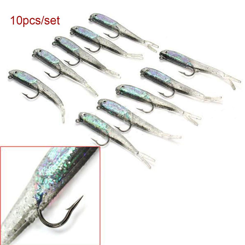 10pcs Silikon Soft Lures Top Crankbaits Fishing Tackle Worm Hook