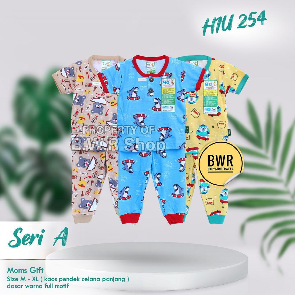 [ HARGA 3pc ] CPR Setelan Moms Gift HIU 254 / Baju Bayi Piyama Anak Unisex Kancing Pundak Mom's Gift Motif Terbaru Baju Pendek Celana Panjang | Bwr