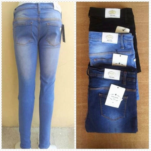 Celana jeans wanita skinny Prada soft jeans wanita  premium warna iceblue navy hitam  spray ukuran 27-38