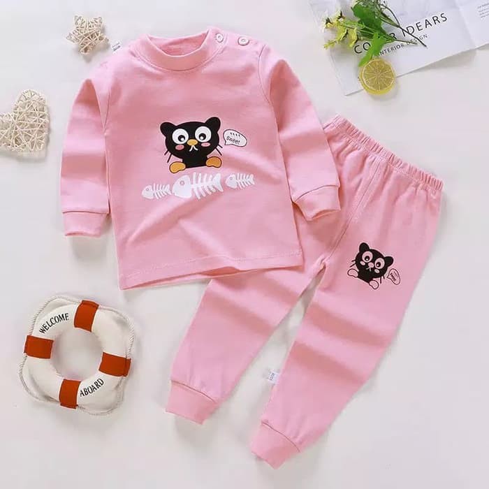 baju bayi setelan baju tidur anak perempuan pink cat 0-2 tahun