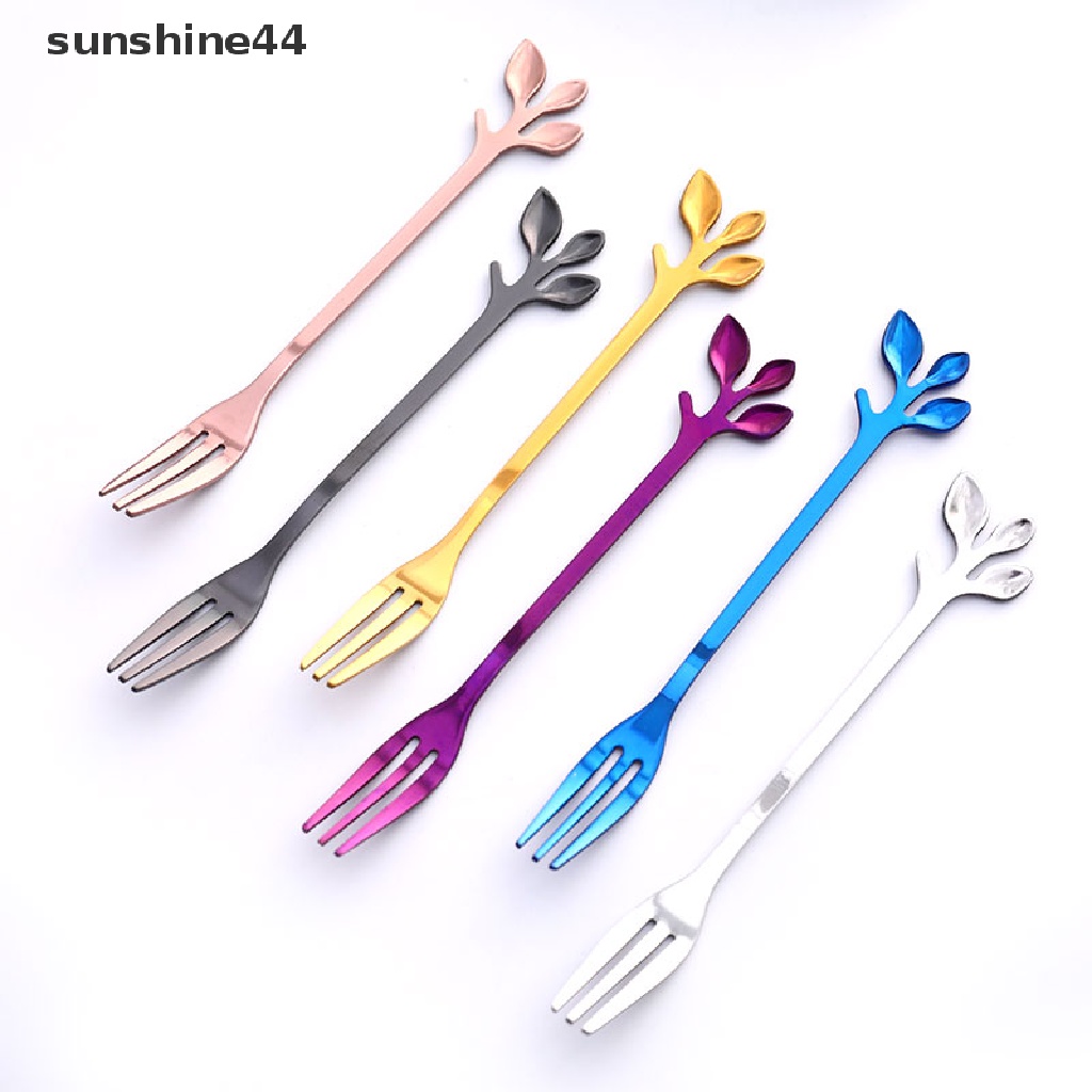 Sunshine Garpu Buah / Dessert Mini Bahan Stainless Steel Warna Silver / Gold