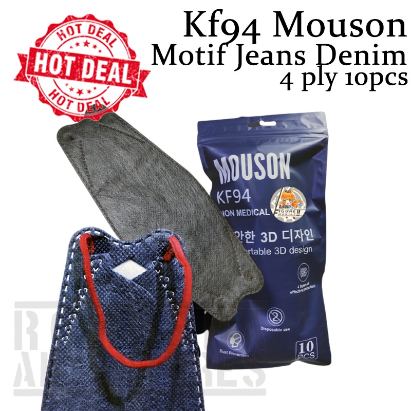 Mouson KF94 Masker 4Ply Denim Motif Korean Style isi 10pcs