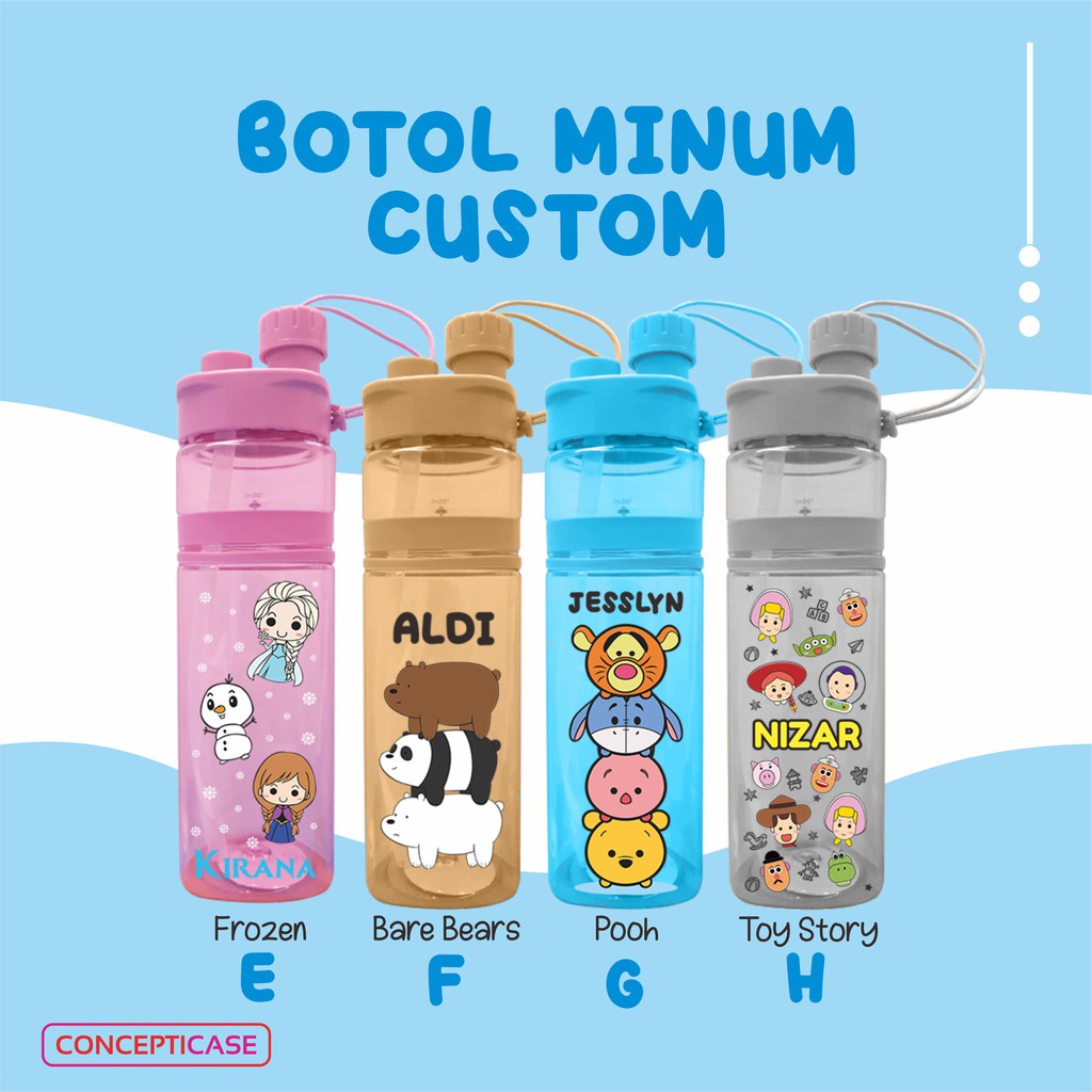 BOTOL MINUM ANAK CUSTOM PRINT UV (BUKAN STICKER) *BACA DESKRIPSI*