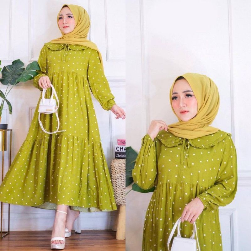 DRESS KANIA// GAMIS RAMPEL POLKADOT/ POLKA KEKINIAN TERBARU 2022// GAMIS LEBARAN// CHIKI MIDI DRESS MOTIF WANITA