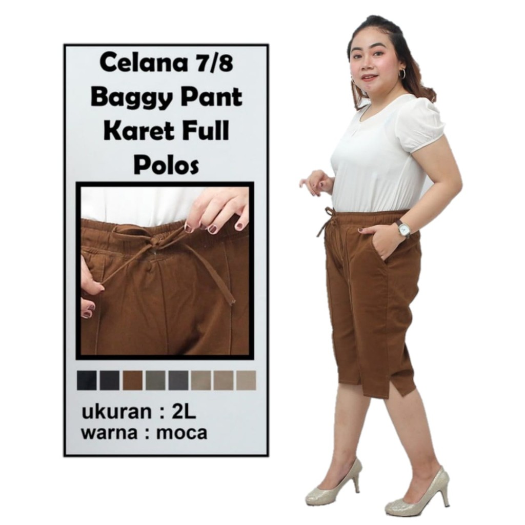 Celana Pendek Wanita 7/8 Baggy Pants Pinggang karet Belakang Katun Cinos Stretch Melar Nyaman