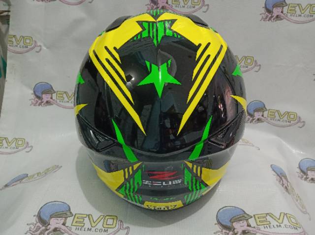 HELM ZEUS FULL FACE BLACK  AL28 GREEN - FREE SMOKE VISOR ZEUS ORIGINAL ( ONGKIR 2KG )