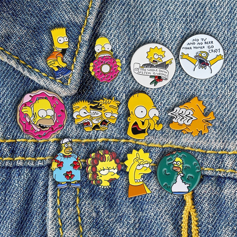 Anime Elements The Simpsons Lapel Pin Ransel Lencana Hadiah untuk Teman Aksesoris Pakaian