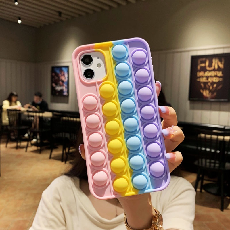 Rainbow Press Bubble Soft Case iP iPhone 6 6S 7 8 + Plus X XR SE 2020 XS Max 11 12 13 mini Pro Max Casing Apple