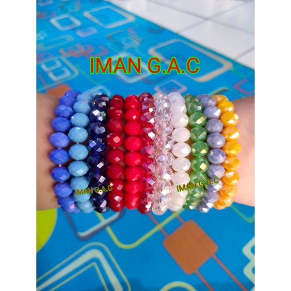 Gelang kristal 10mm berkilau/gelang karet wanita/gelang kristal crystal doff bening