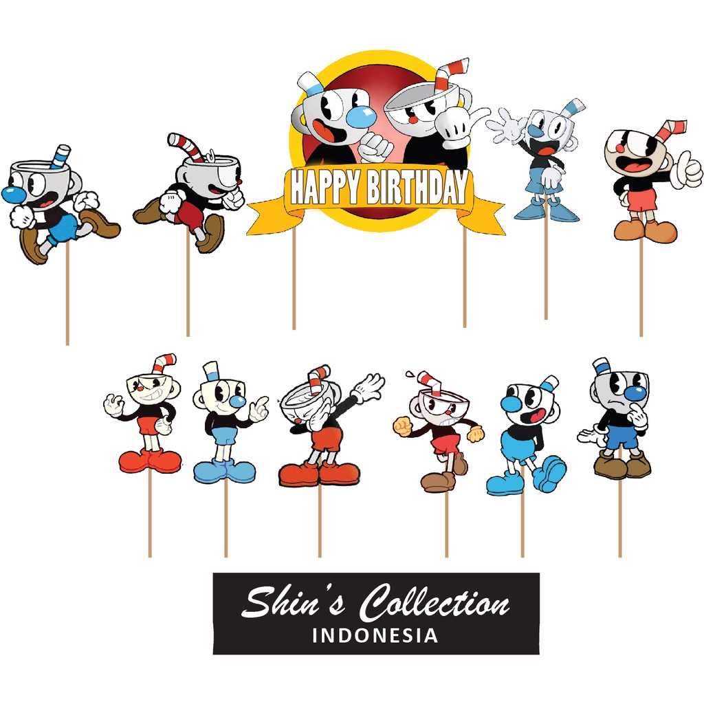 Cake topper Cuphead 1 set isi 11 pc