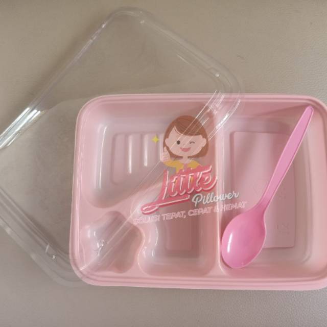 (ISI 25PCS - 4S + SENDOK PINK) Mika Bento Sekat  PINK+ Sendok/Tray Bento/Box Bento