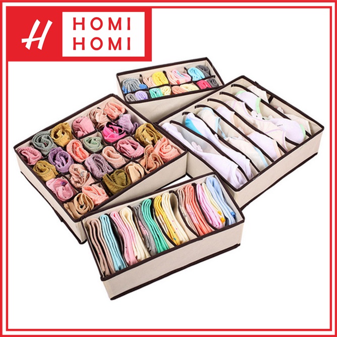 HomiHomi Tempat Penyimpanan Pakaian Keranjang Mini Baju Dalam 1 Set Dapat 4 Box USB004