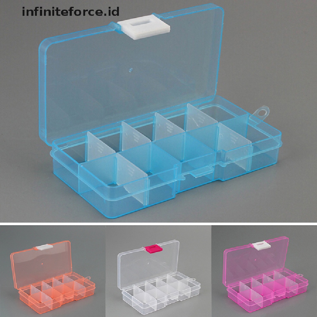 (Infiniteforce.Id) Kotak Penyimpanan / Organizer Perhiasan / Manik-Manik 10 Slot Adjustable Bahan Plastik