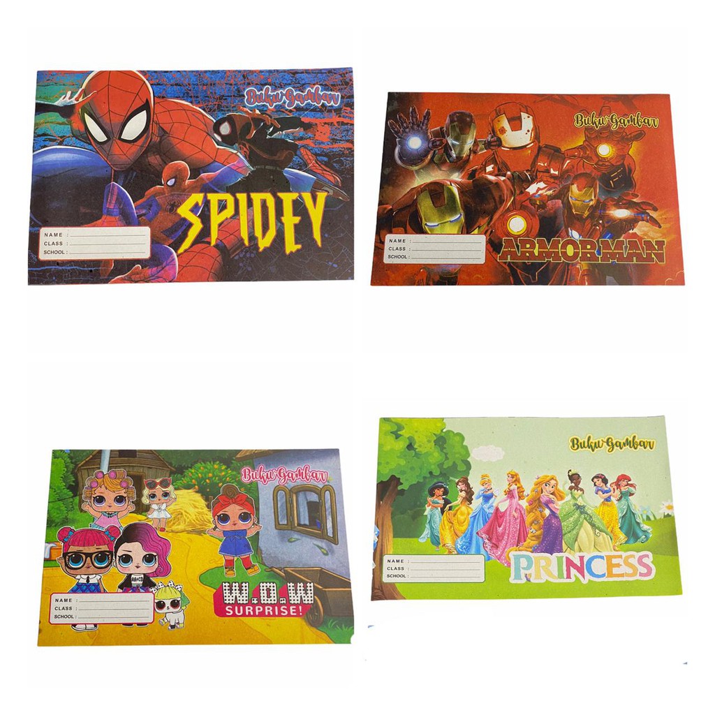 ( Ecer ) BUKU GAMBAR KECIL ANAK / DRAWING BOOK A4 LOL FROZEN PRINCESS SPIDERMAN AVENGERS