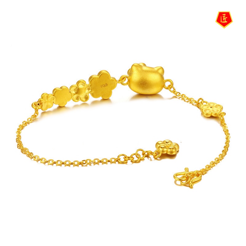 [Ready Stock]Women's 3D Gold Sakura Cat Bracelet