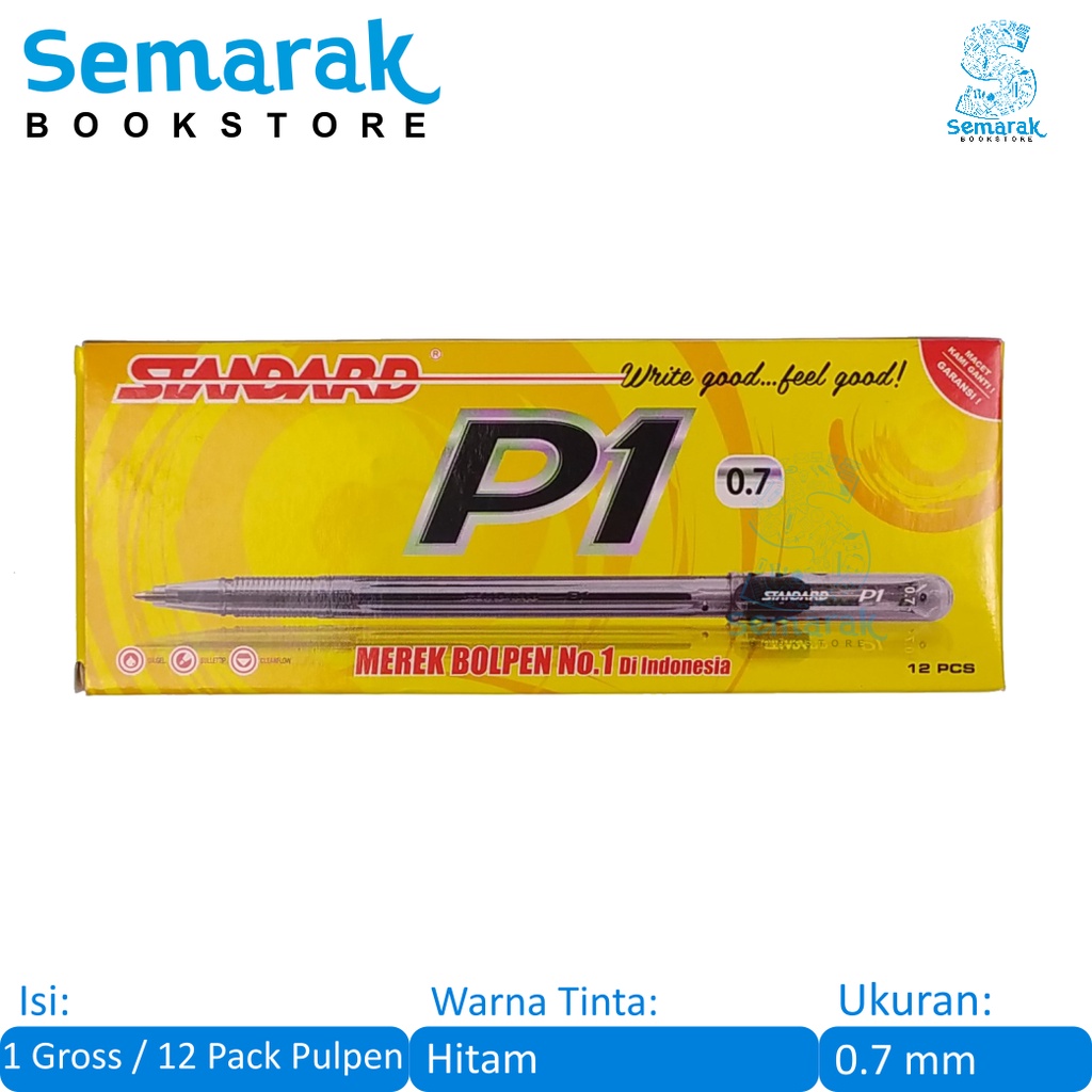 

Standard P1 Oil Gel Pen Pulpen Semi Jel 0.7 - Hitam [1 Gross / 12 Pack]