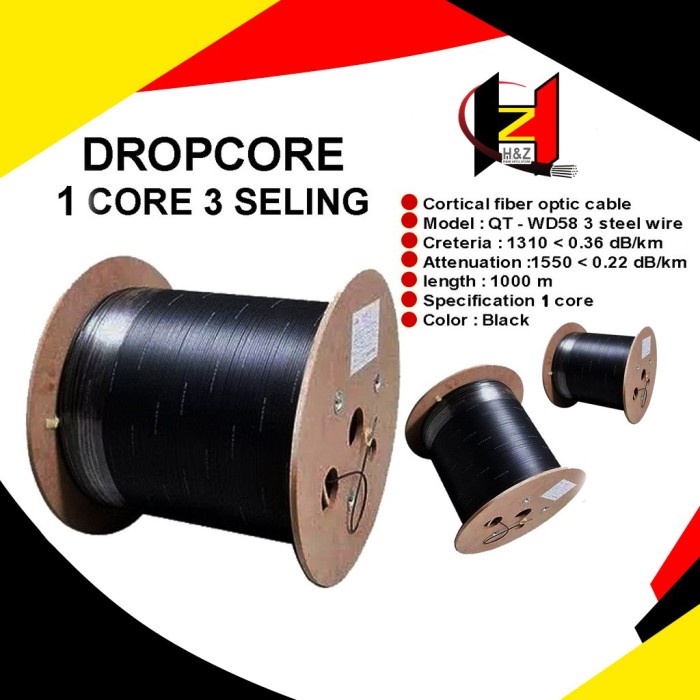 Terbatas - Kabel Dropcore 1 Core 3 Seling Corning, Panjang 1Km Fiber Optik Ftth