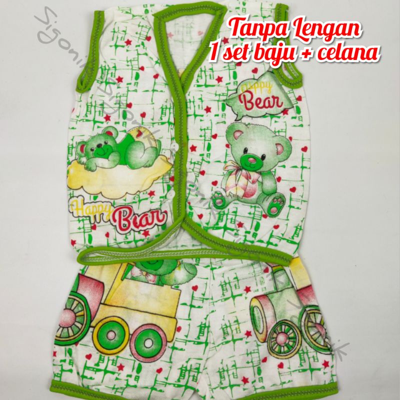 (1 Set) Baju + Celana Bayi 0 - 12 Bulan Lengan Pendek Tanpa Lengan Perlengkapan Anak Newborn Motif Unisex Cewek Cowok Murah Sigonik