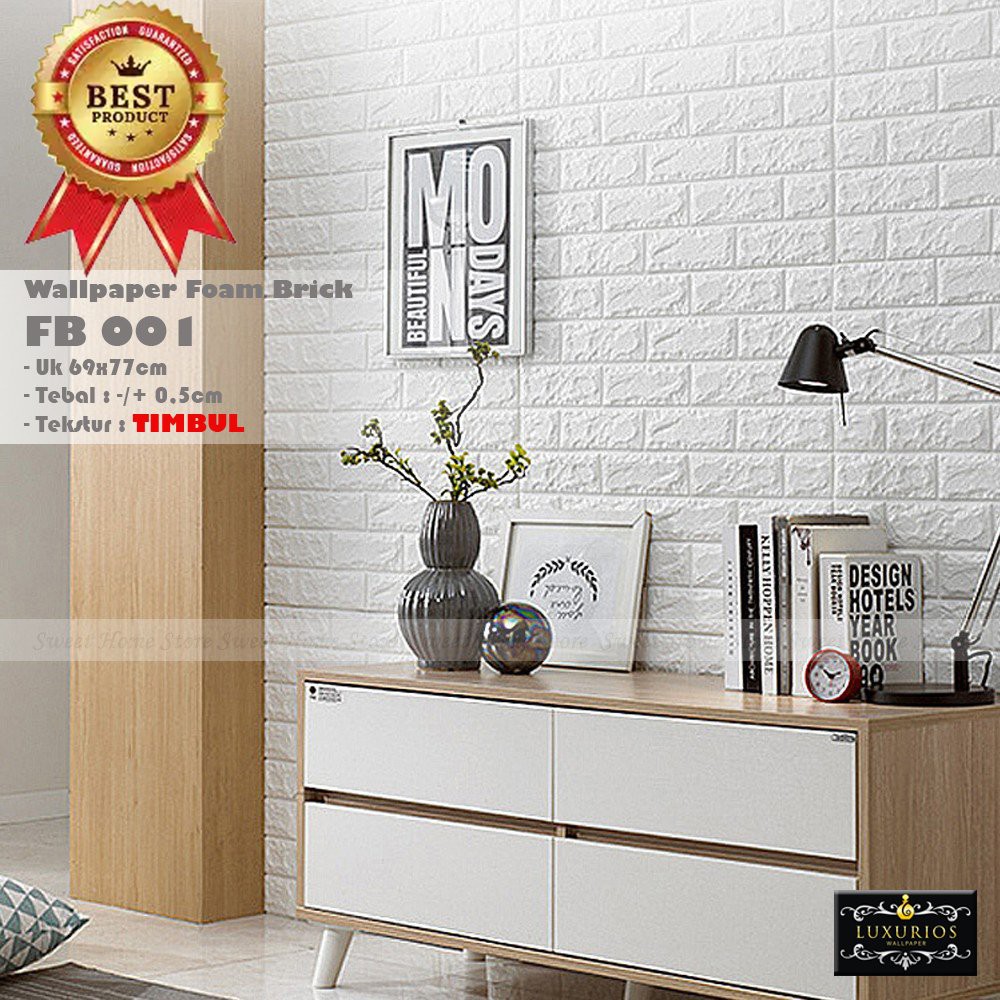 [ TEBAL 3 MM ] WALLFOAM Brick 3 dimensi Timbul / WALPAPER FOAM BATA PUTIH uk: 70x77 cm