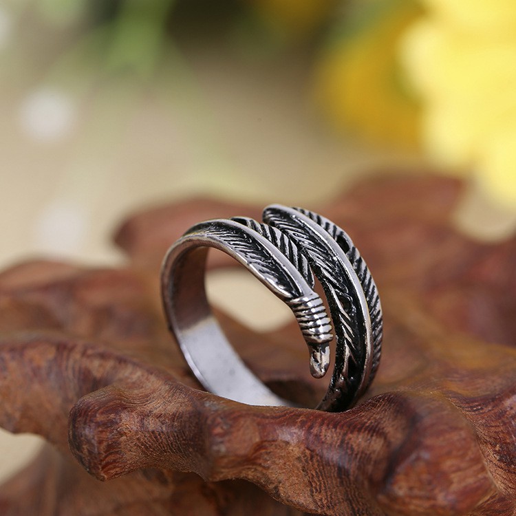 Feather Open Ring Accessories Retro Fashion Trend Simple