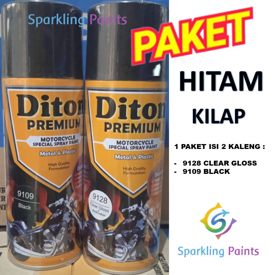 Paket Hemat Cat Pilox Diton Premium 9109 Hitam Gloss Glossy warna Hitam Kilap Solid Standar 400cc pylox