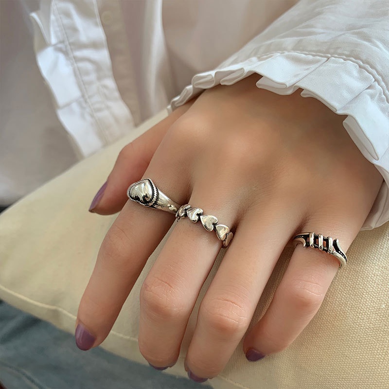 7pcs / Set Cincin Silver Desain Hati Untuk Wanita