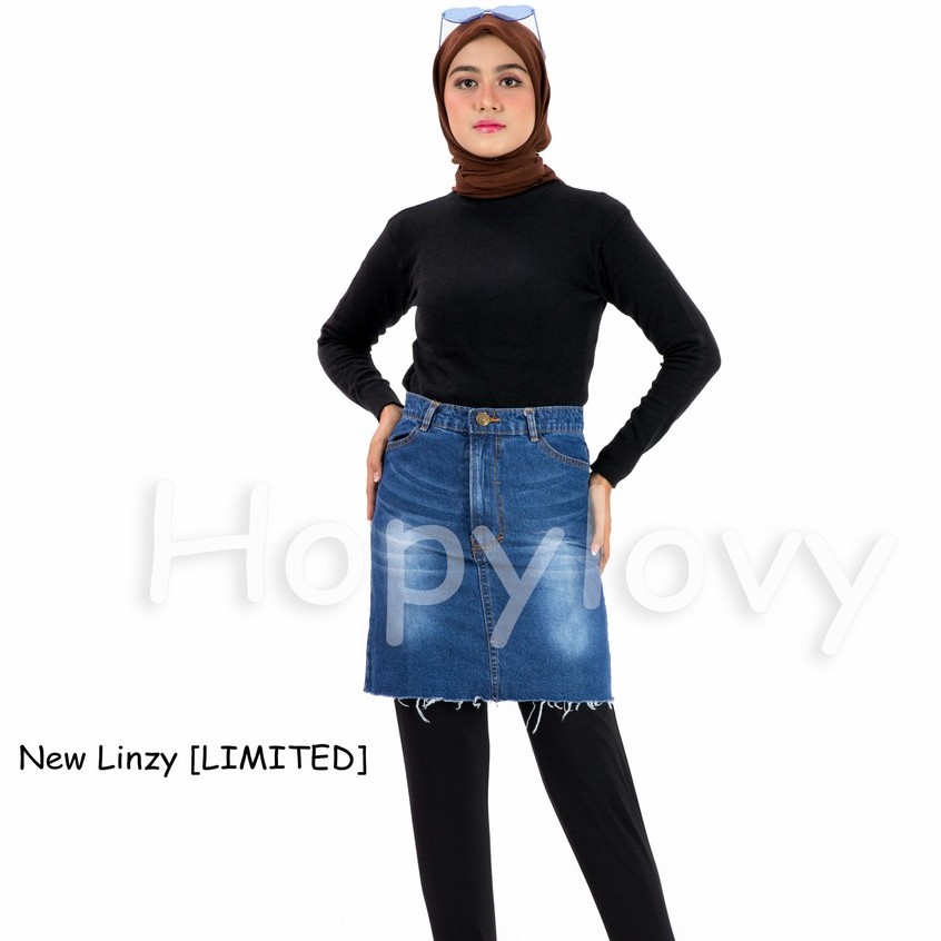 HOPYLOVY Rok Jeans Span Midi Selutut Fringe Linzy