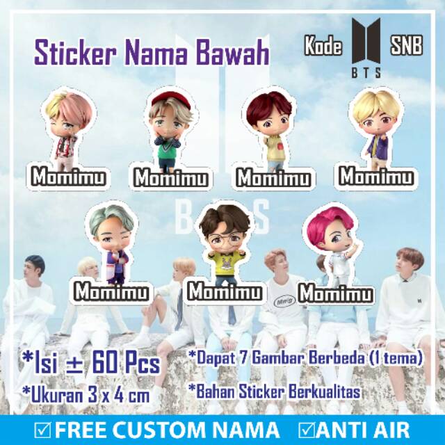 Stiker/Sticker/Label Nama Bawah Anak/Remaja/Dewasa Custom BTS ARMY KPOP