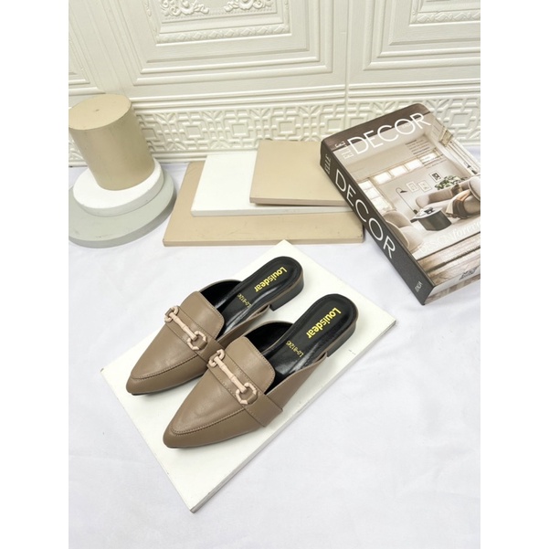 sepatu flat shoes wanita terbaru pesta LOUISDEAR sendal tapak 2 cm bahan kulit B142