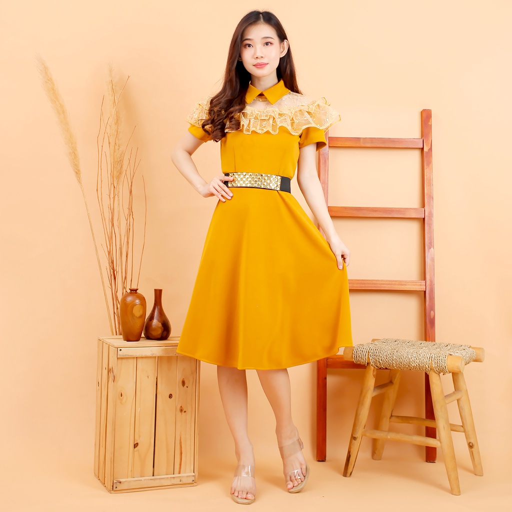 Kathryn collection #4209 , Dres scuba import kombinasi tile bordir gliter mutiara + belt