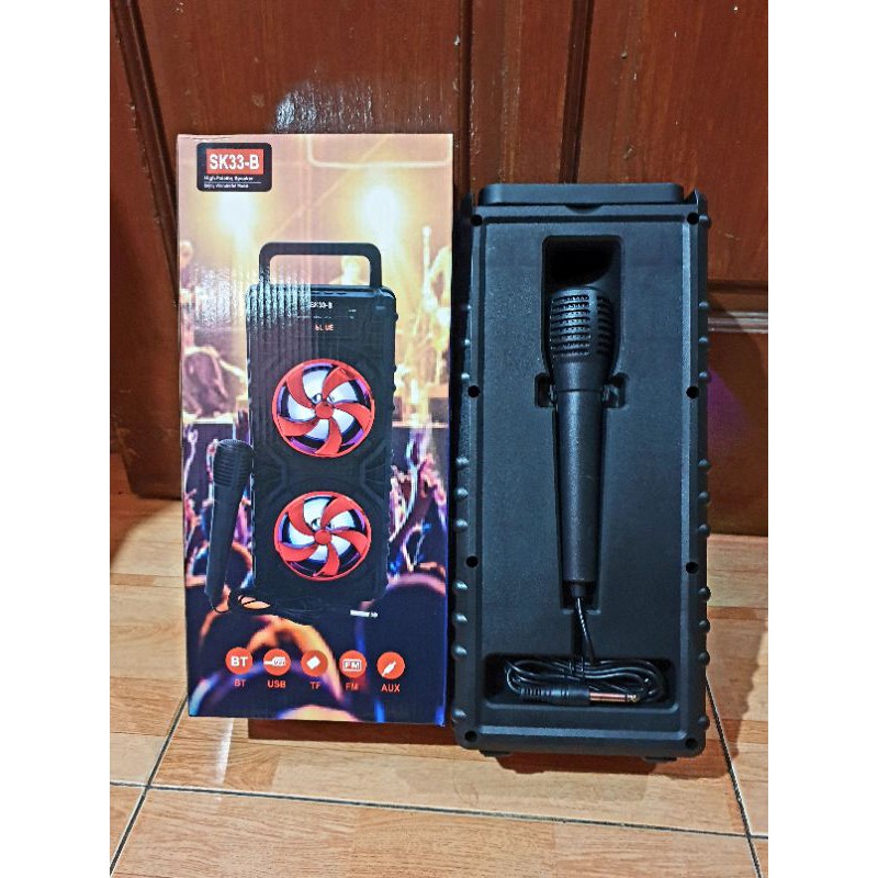 speaker sk-33 portable bluetooth + mic karaokean + lampu
