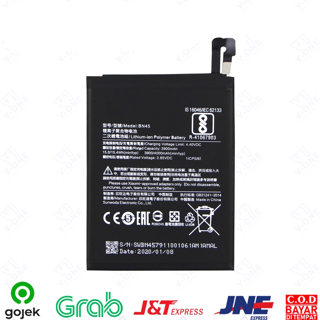 (B) BATERAI BATTERY ORIGINAL 100 XIAOMI BN45 XIAOMI REDMI NOTE 5 / PRO