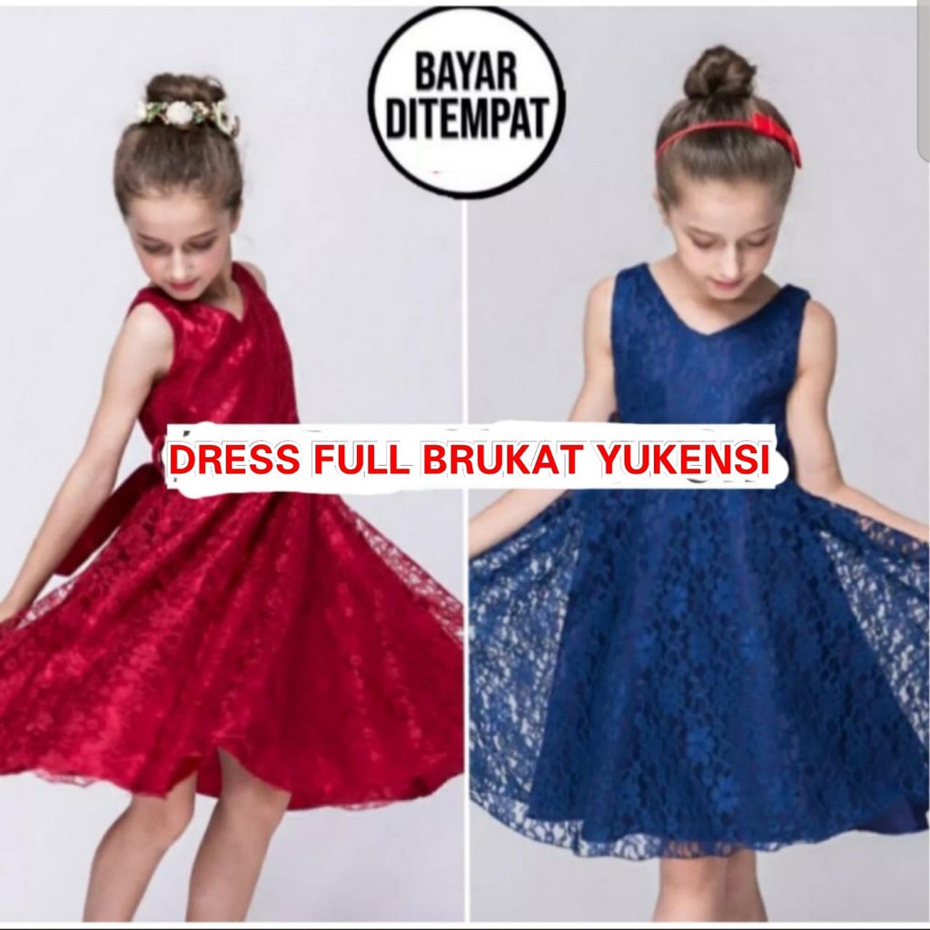 Dress Anak Full Brukat Lengan Buntung / Yukensi / Bisa Pilih Warna / Dress Pesta