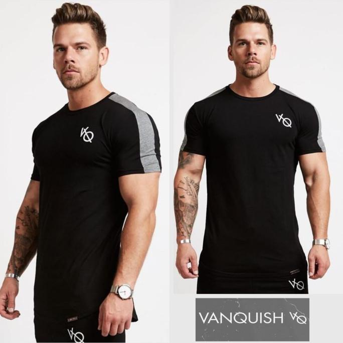 Kaos VQ STRIPE / Baju Vanquish gym fitnes pria shoulder list CASUAL